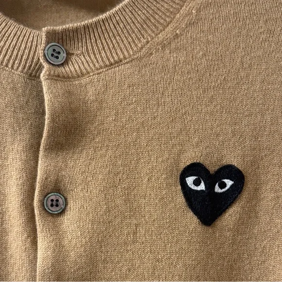 Comme des Garcons PLAY Tan Cashmere Cardigan Sweater Size L